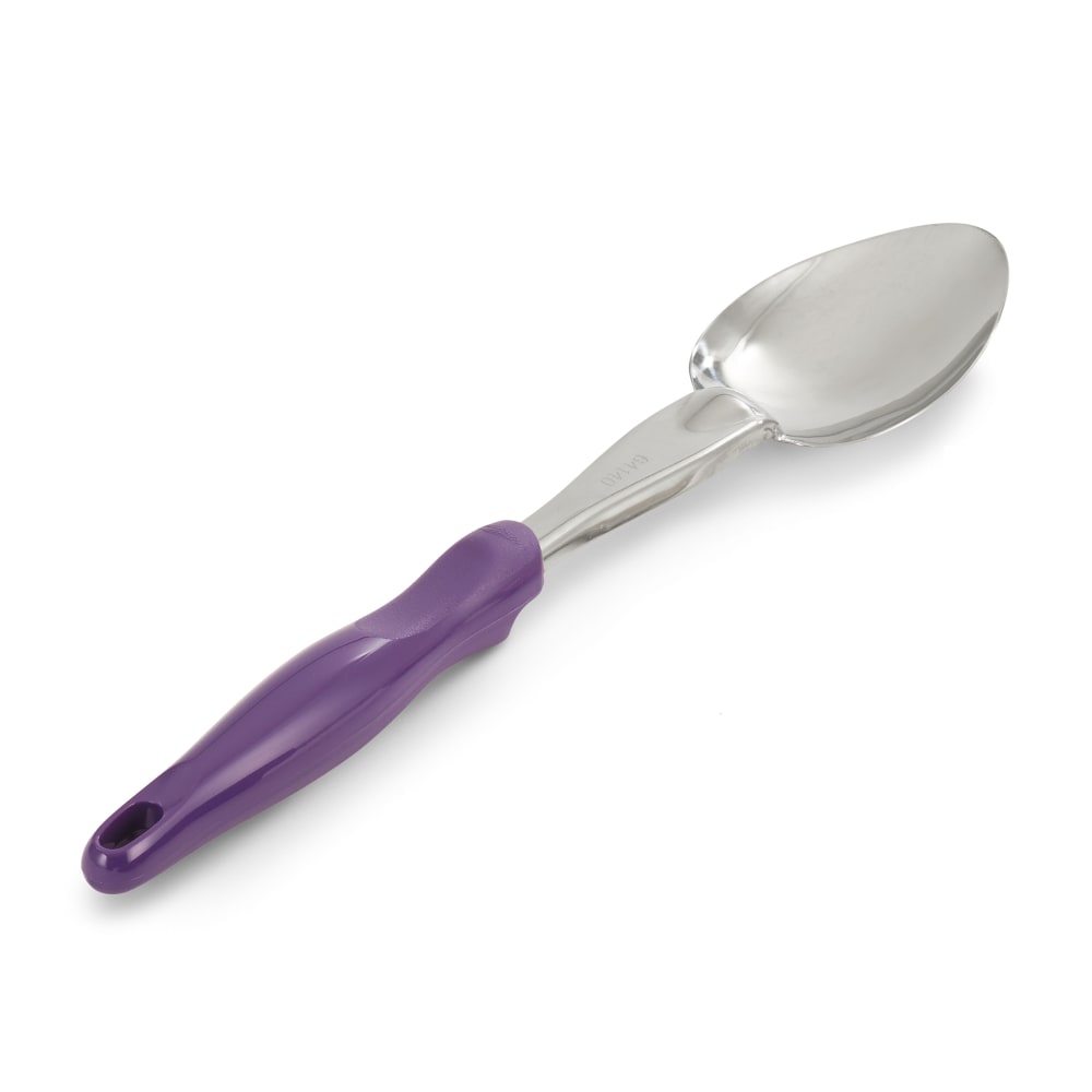 175-6414080 14" Solid Basting Spoon w/ Purple Ergonomic Handle - Stainless Steel