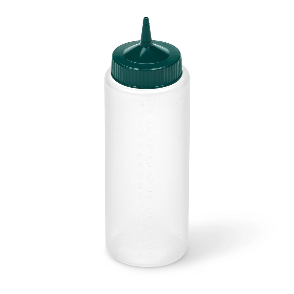 175-493213191 32 oz Squeeze Bottle Dispenser - Wide Mouth, Clear with Vista Green Cap