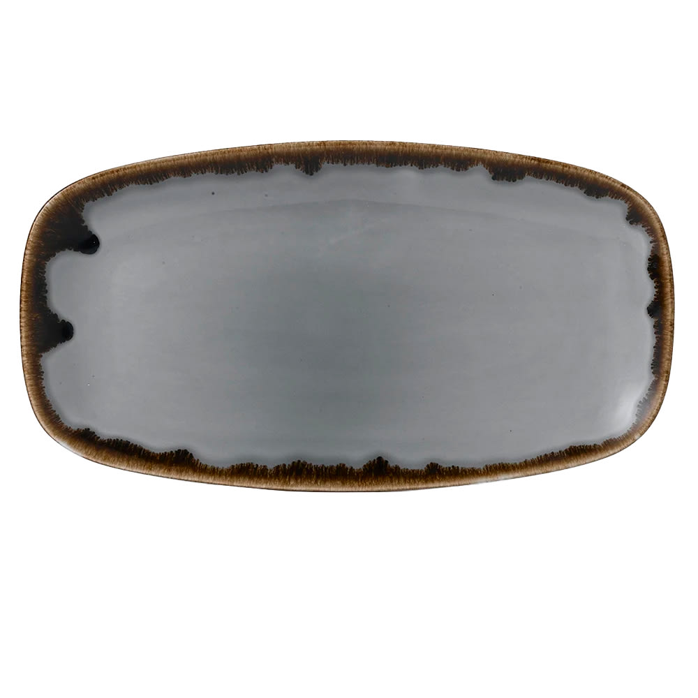 450-HGC13 13 7/8" x 7 3/8" Oblong Harvest Chef's Plate - Ceramic, Gray