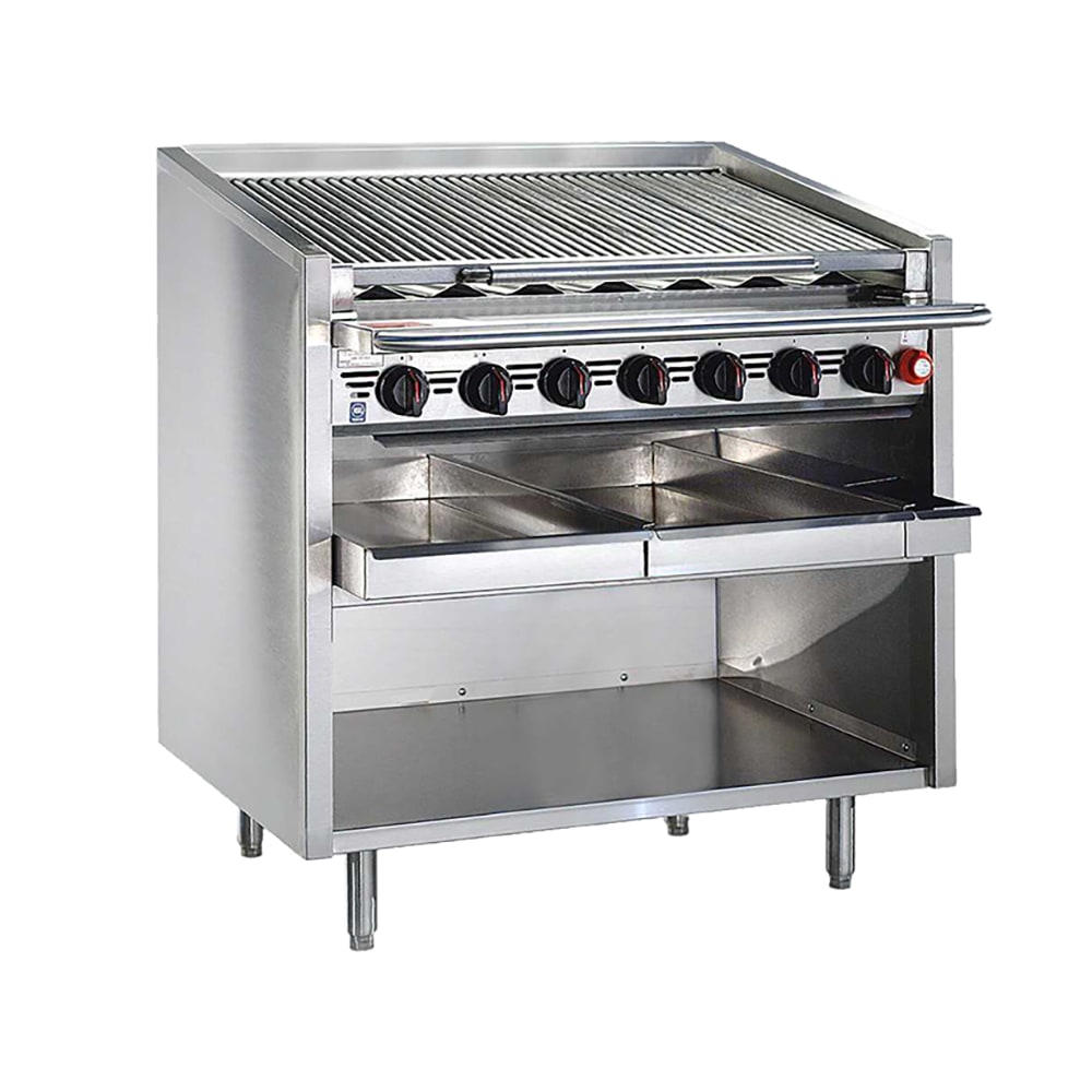 455-F36RSCNG 36" Floor Model Gas Charbroiler w/ Coal Radiants - (7) Burners, Natural Gas