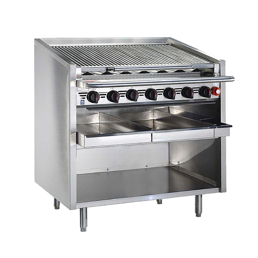 455-F36RSNG 36" Floor Model Gas Charbroiler w/ Stainless Steel Radiants - 7 Burners, Natural...