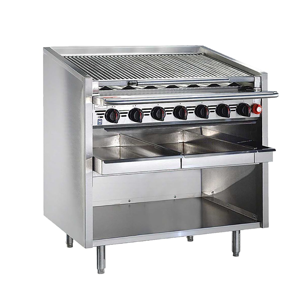 455-F36RSLP 36" Floor Model Gas Charbroiler w/ Stainless Steel Radiants - 7 Burners, Liquid...