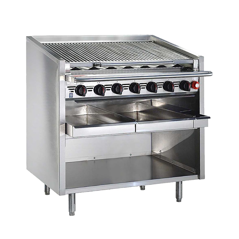 455-F60RSLP 60" Floor Model Gas Charbroiler w/ Stainless Steel Radiants - (13) Burners, Liqu...