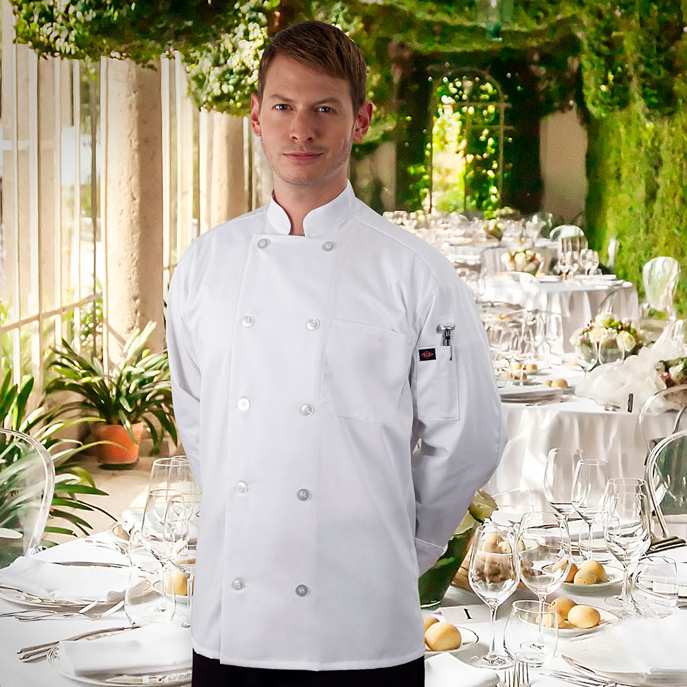 752-RZCOATWHLG Chef's Coat w/ Long Sleeves - Poly/Cotton, White, Large