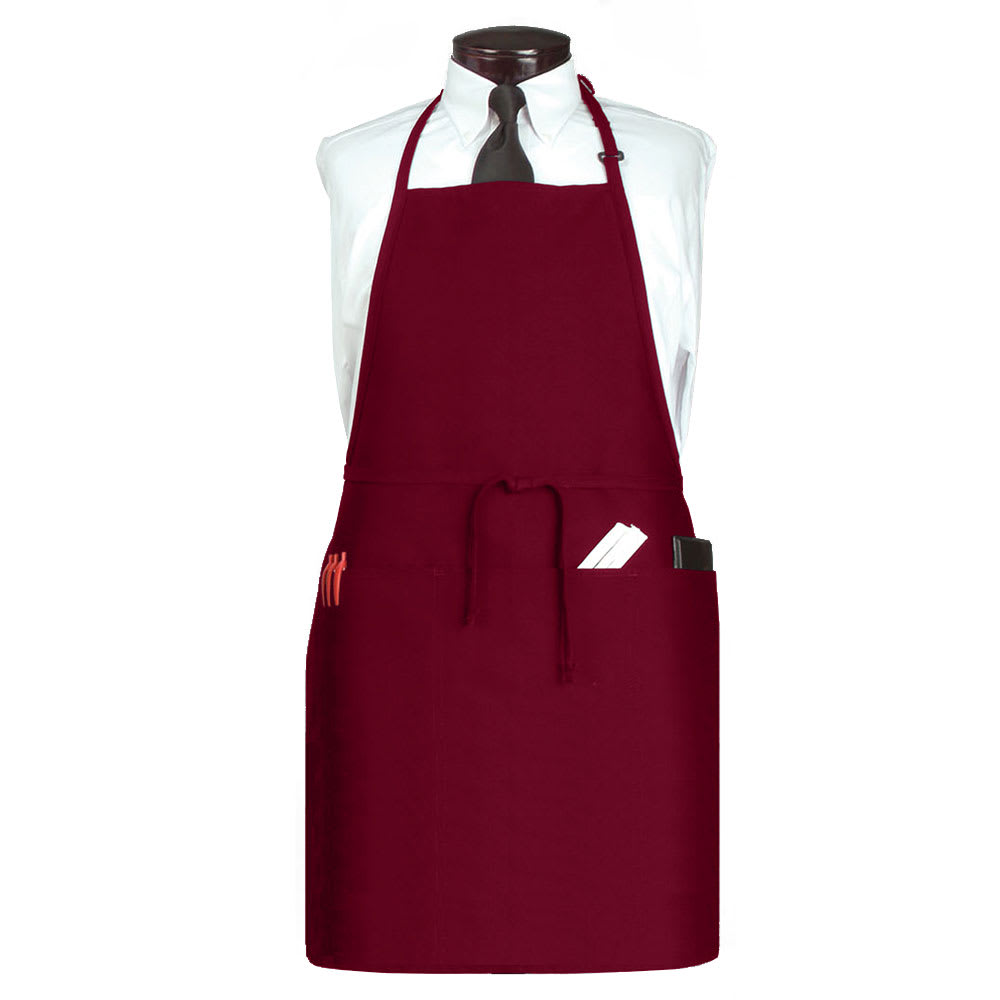 752-CL3PBIAELBG1 3 Pocket Bib Apron w/ Adjustable Neck strap - 26" x 31", Polyester, Bu...
