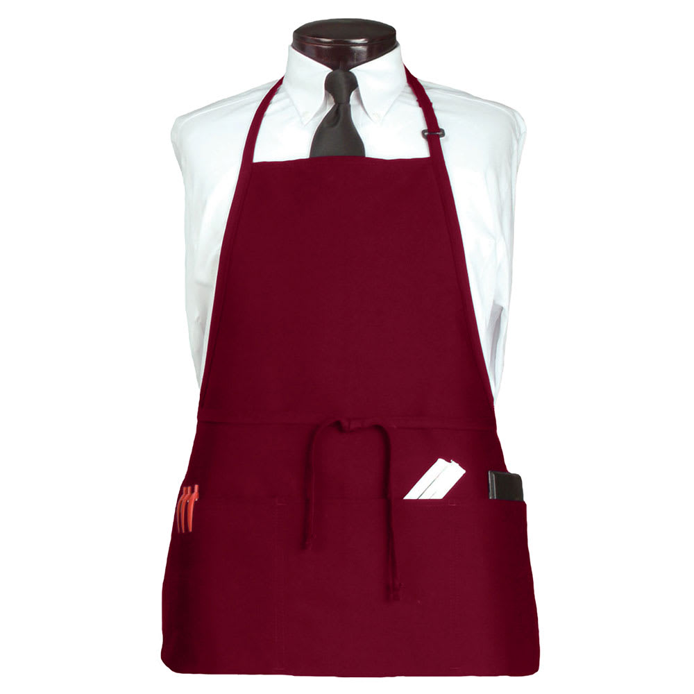 752-CL3PBIABGFP1 3 Pocket Bib Apron w/ Adjustable Neck strap - 26" x 23", Polyester, Bu...