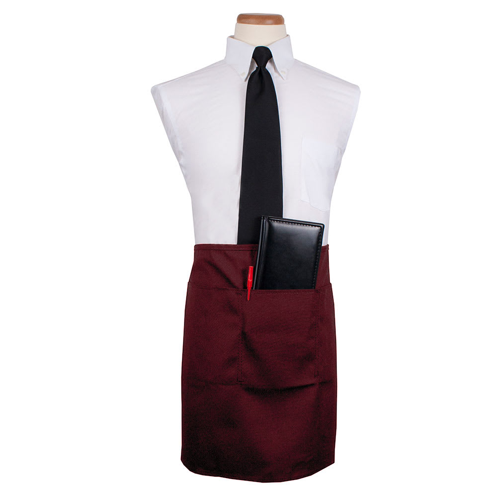 752-CL3PWACELBG1 3 Pocket Waist Apron - 26" x 18 1/2", Polyester, Burgundy