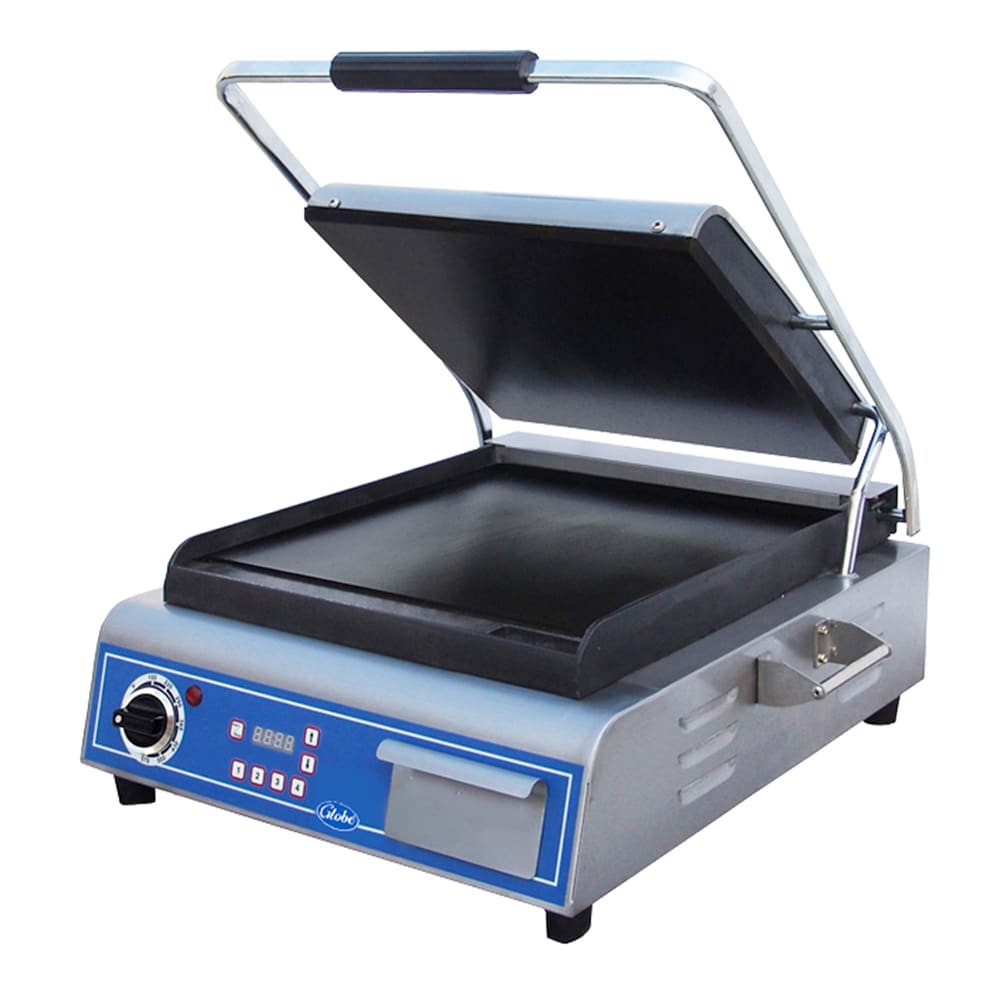 605-GSG14D Single Commercial Panini Press w/ Cast Iron Smooth Plates, 120v