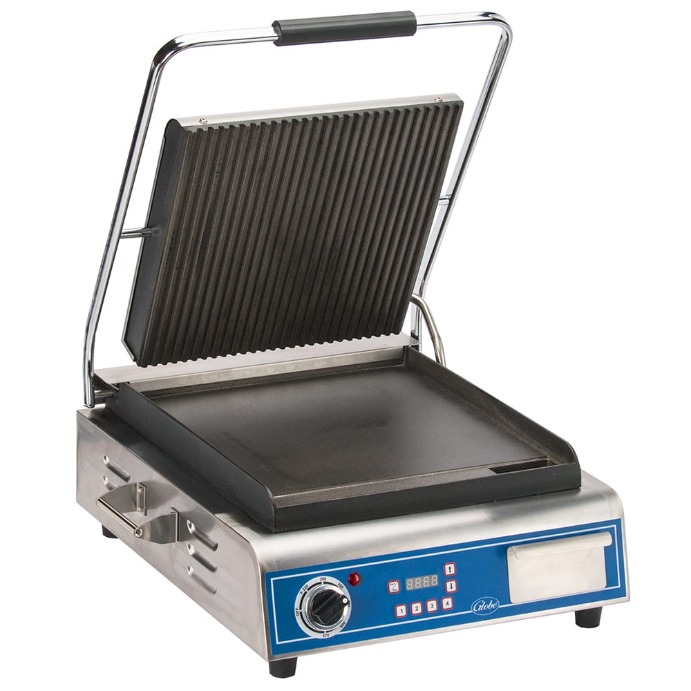 605-GPGS14D Commercial Panini Press w/ Cast Iron Grooved Top/Smooth Bottom Plates, 120v