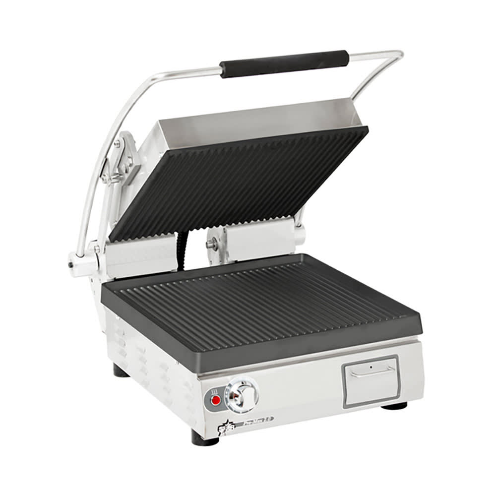 062-CG14I Single Commercial Panini Press w/ Cast Iron Grooved Plates, 240v/1ph