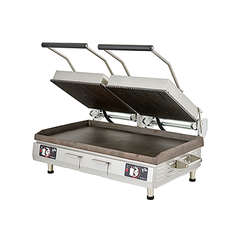062-PGC28IT Double Commercial Panini Press w/ Cast Iron Grooved Plates, 240v/1ph
