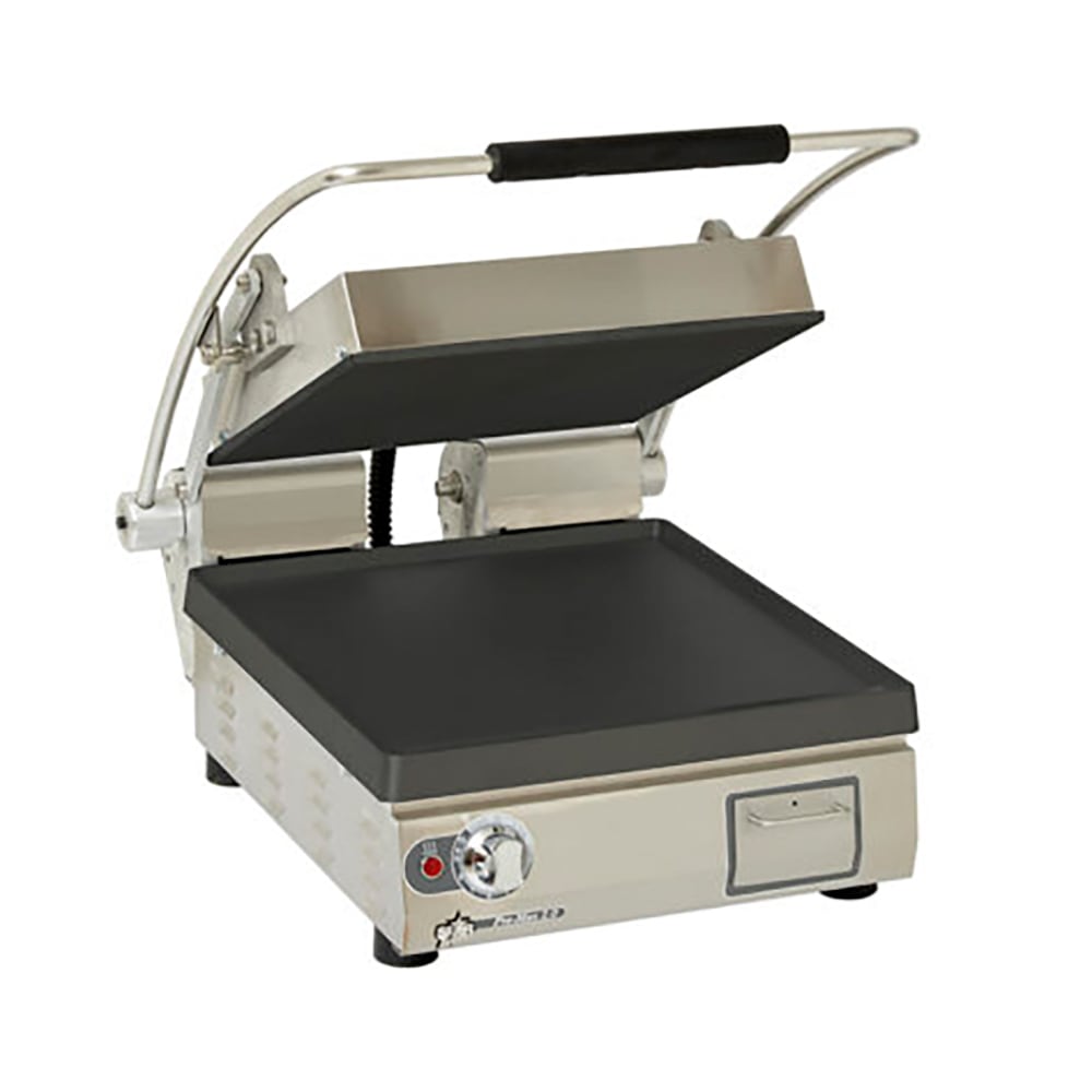 062-PST14IGT1201 Single Commercial Panini Press w/ Cast Iron Grooved & Smooth Plates, 120v