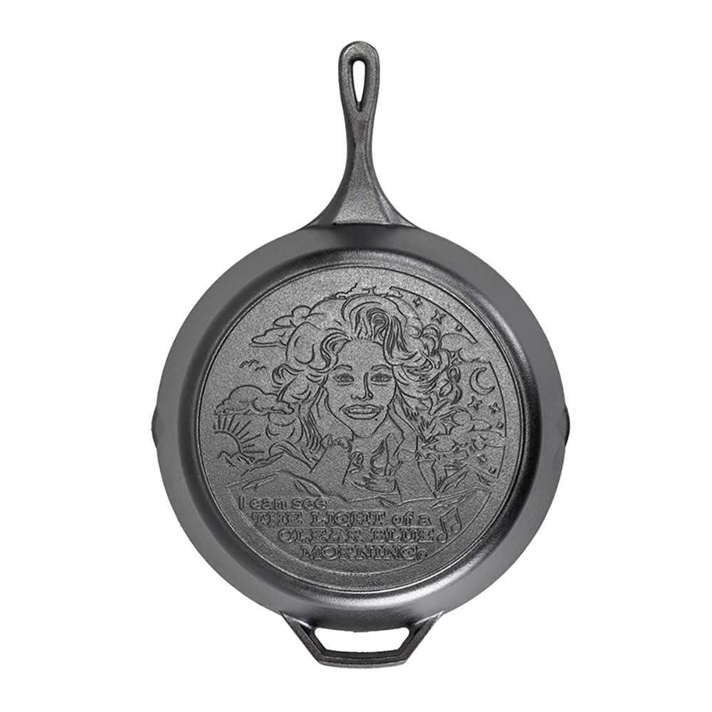 261-L12SKDLY 13 1/4" Round Dolly Parton Seasoned Cast Iron Skillet, Light of a Clear Blue Mo...