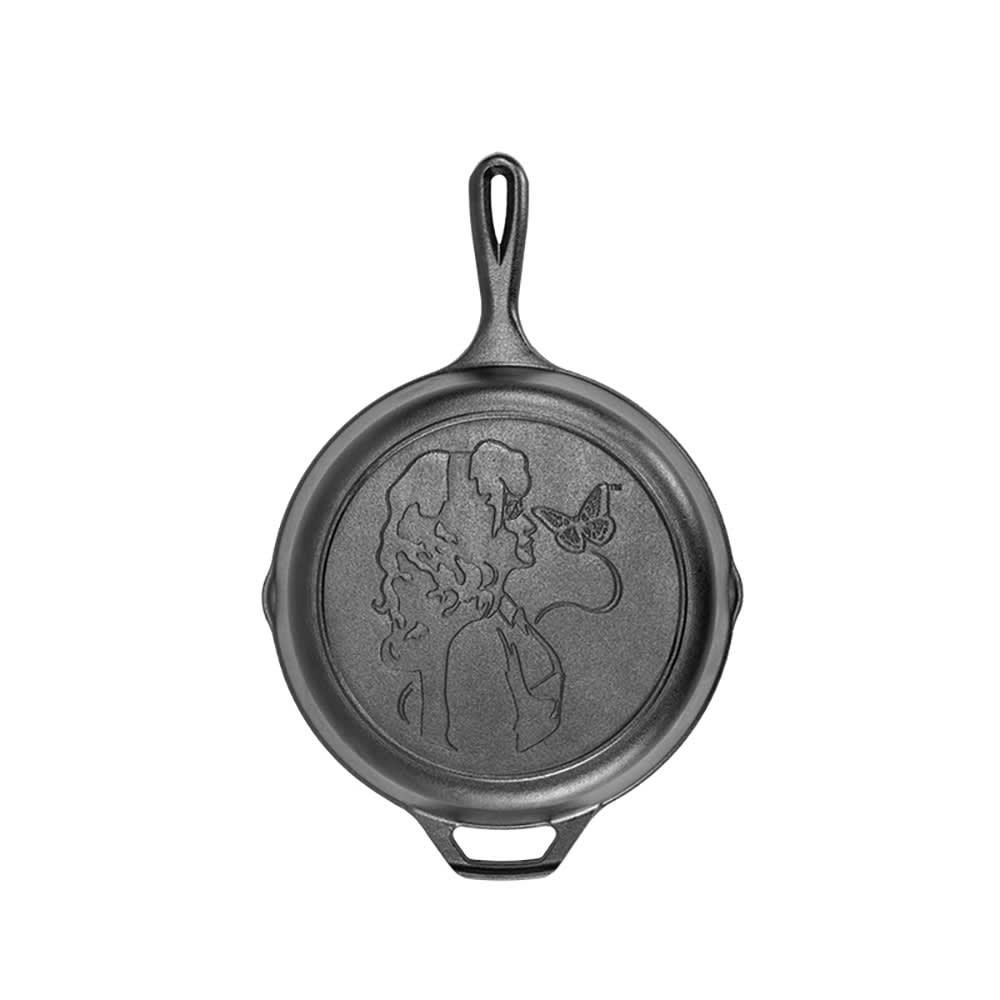 261-L8SKDLY 12" Round Dolly Parton Seasoned Cast Iron Skillet, Love Is Like a Butterfly