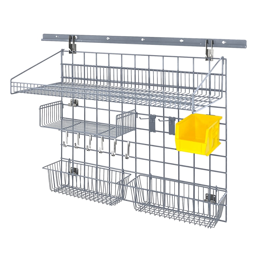 688-SGK4018364GYYL 40" Store Grid Wire Wall Mounted Shelf w/ Yellow Bin, Gray