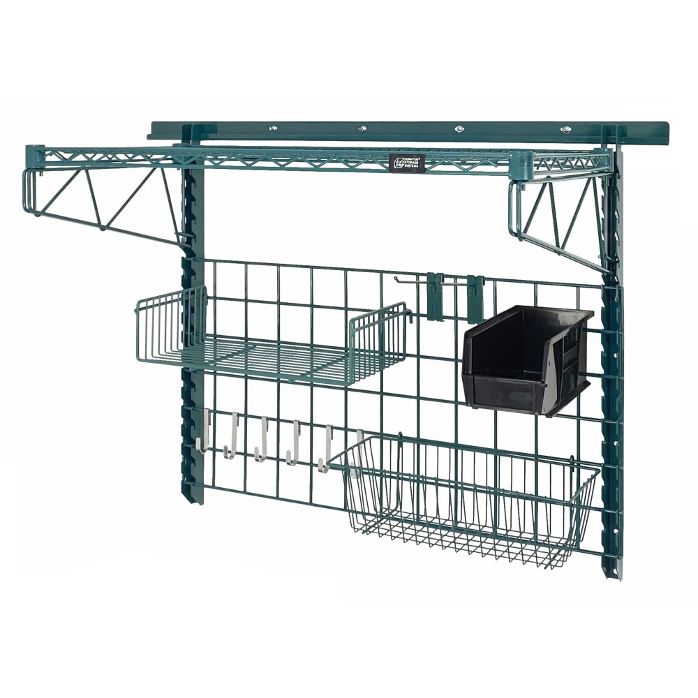 688-SGK4018364PBK 40" Store Grid Wire Wall Mounted Shelf w/ Black Bin, Green