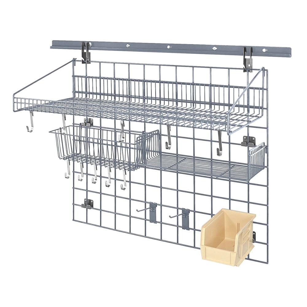 688-SGK4030362GYIV 40" Store Grid Wire Wall Mounted Shelf w/ Ivory Bin, Gray