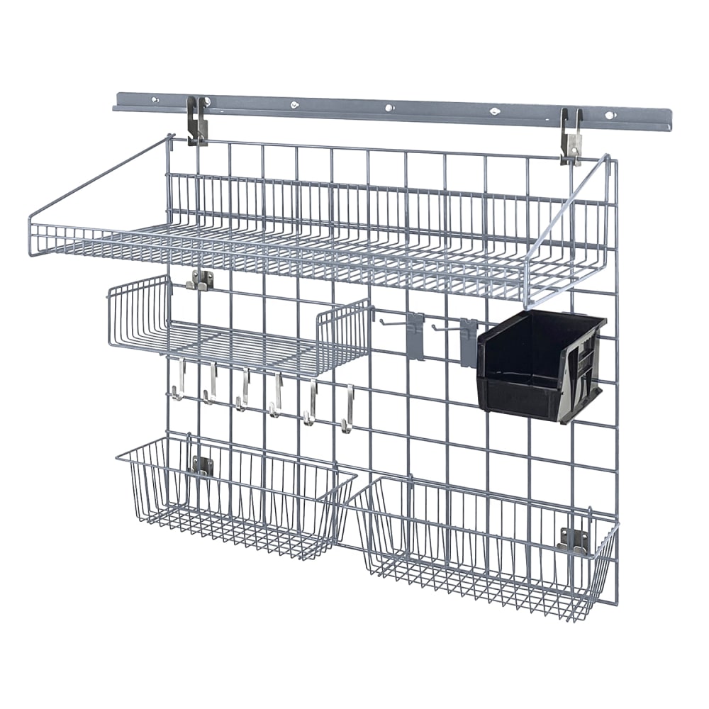 688-SGK4018364GYBK 40" Store Grid Wire Wall Mounted Shelf w/ Black Bin, Gray