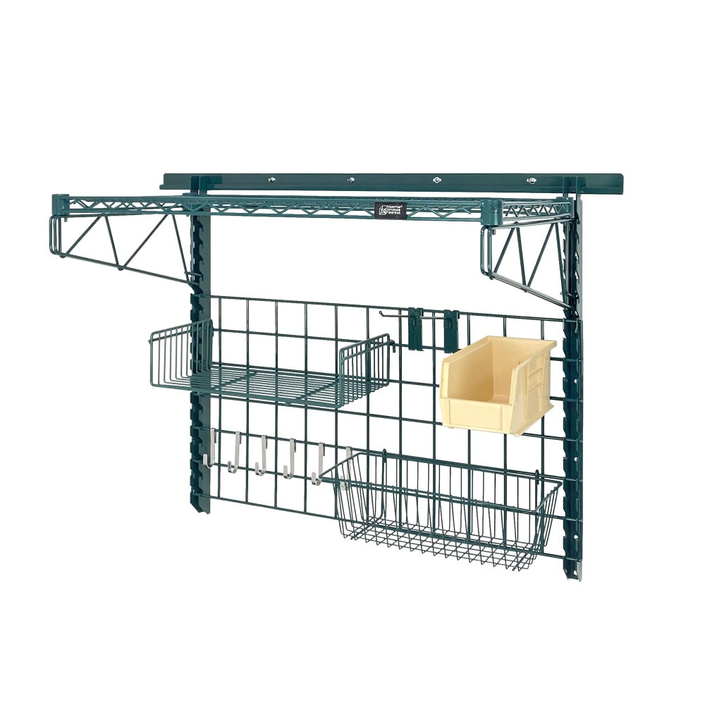 688-SGK4018364PIV 40" Store Grid Wire Wall Mounted Shelf w/ Ivory Bin, Green