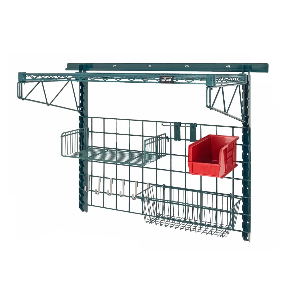 688-SGK4018364PRD 40" Store Grid Wire Wall Mounted Shelf w/ Red Bin, Green