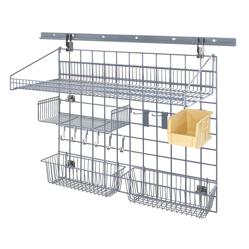 688-SGK4018364GYIV 40" Store Grid Wire Wall Mounted Shelf w/ Ivory Bin, Gray