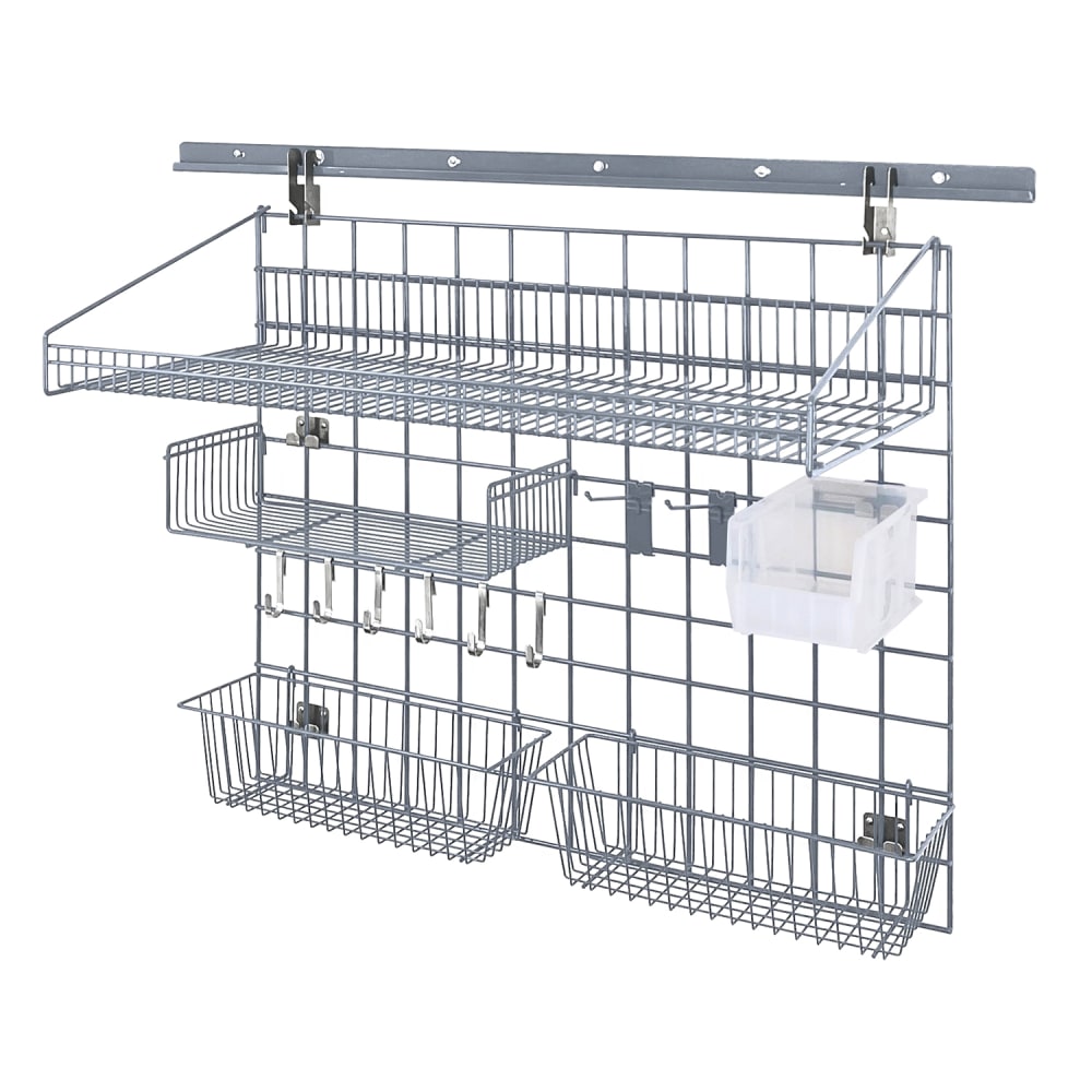 688-SGK4018364GYCL 40" Store Grid Wire Wall Mounted Shelf w/ Clear Bin, Gray
