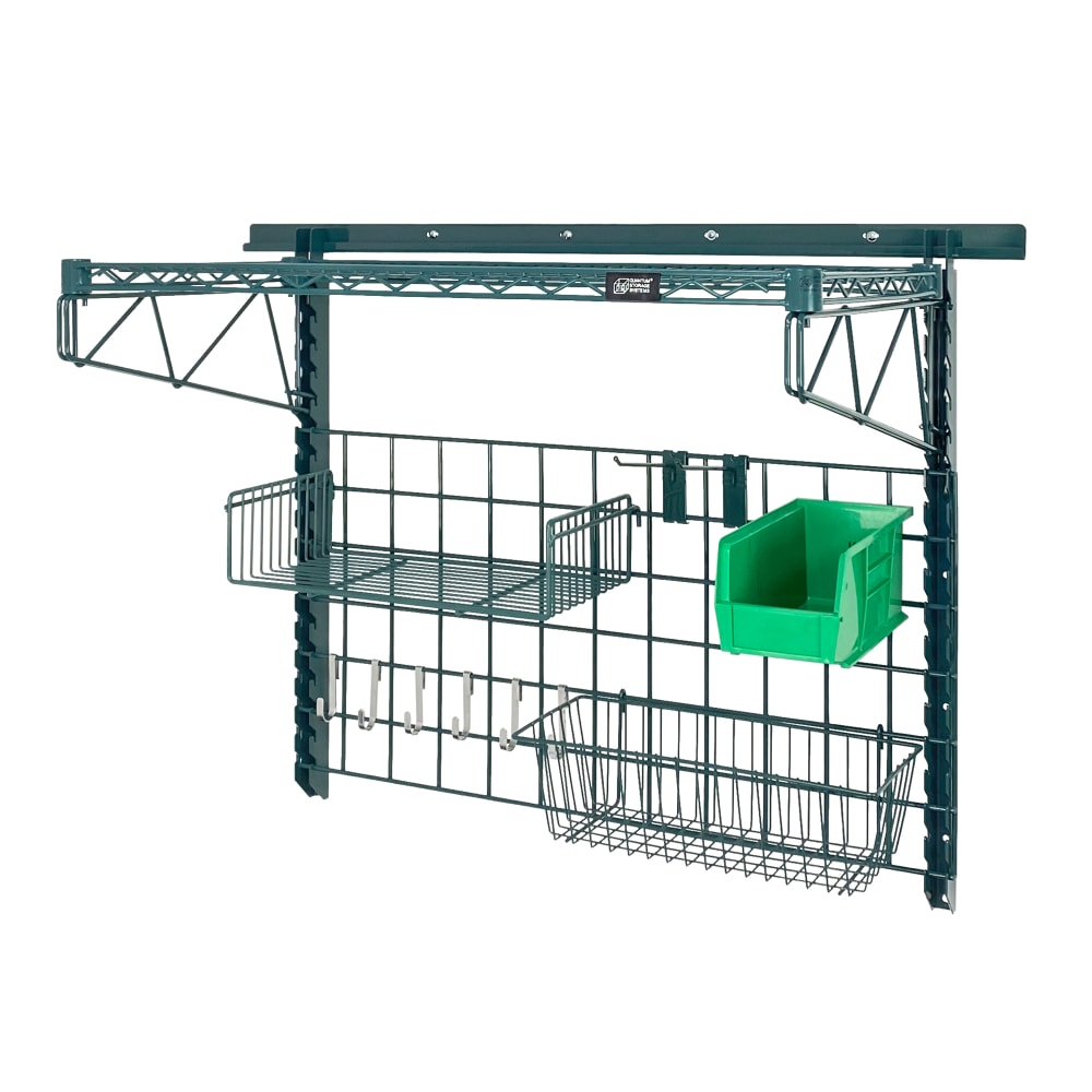 688-SGK4018364PGN 40" Store Grid Wire Wall Mounted Shelf w/ Green Bin, Green