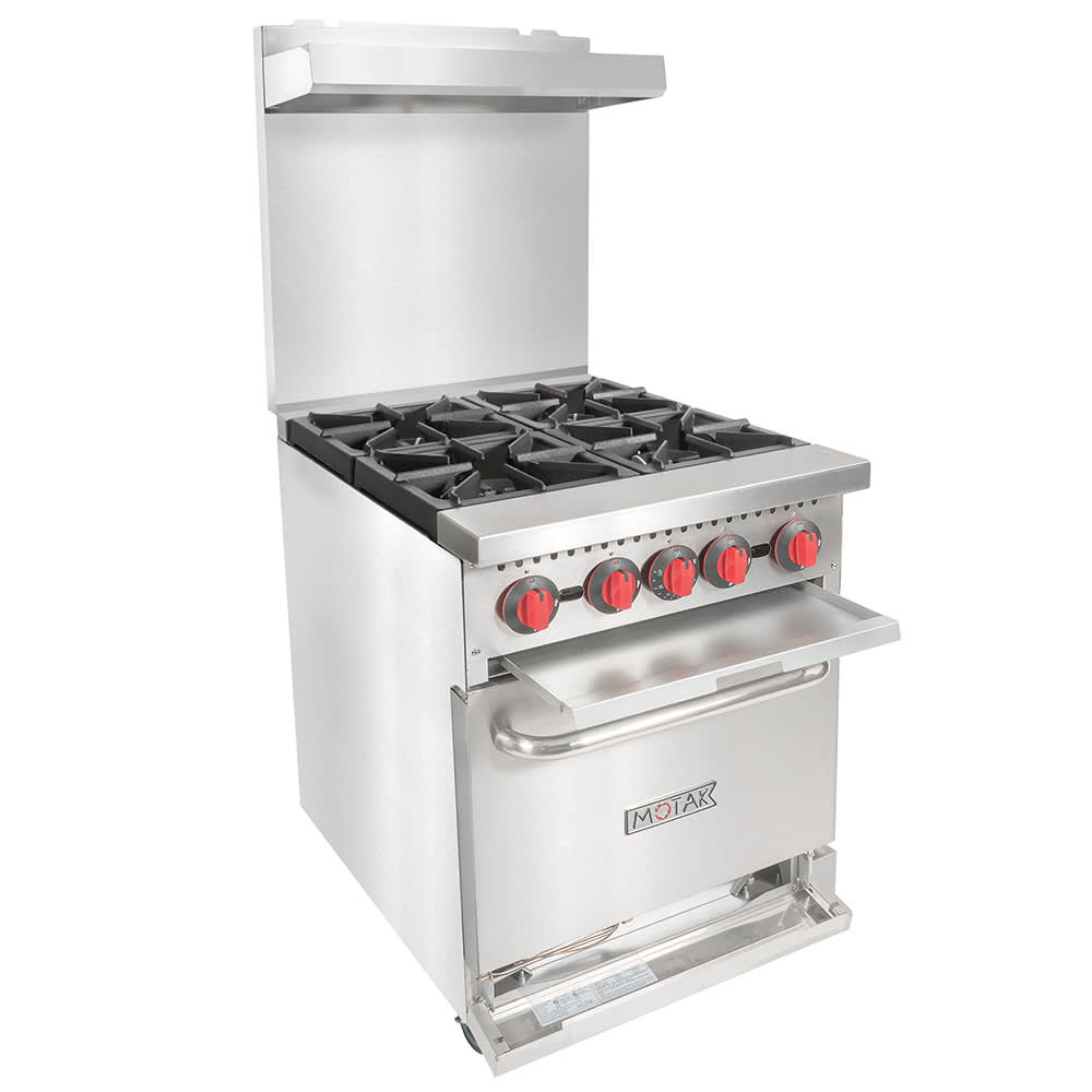 MoTak MR4 C S 3 24 4 Burner Commercial Gas Range w Standard Oven Convertible Stainless Steel Gas Type NG