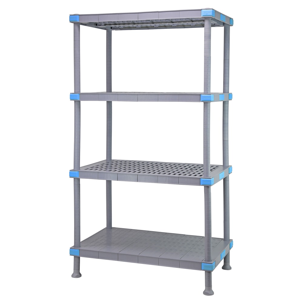 688-QP186074V3S1 60" NSF 4-Tier Heavy-Duty Plastic Shelving Unit - Millenia™, 18"W, 74&...