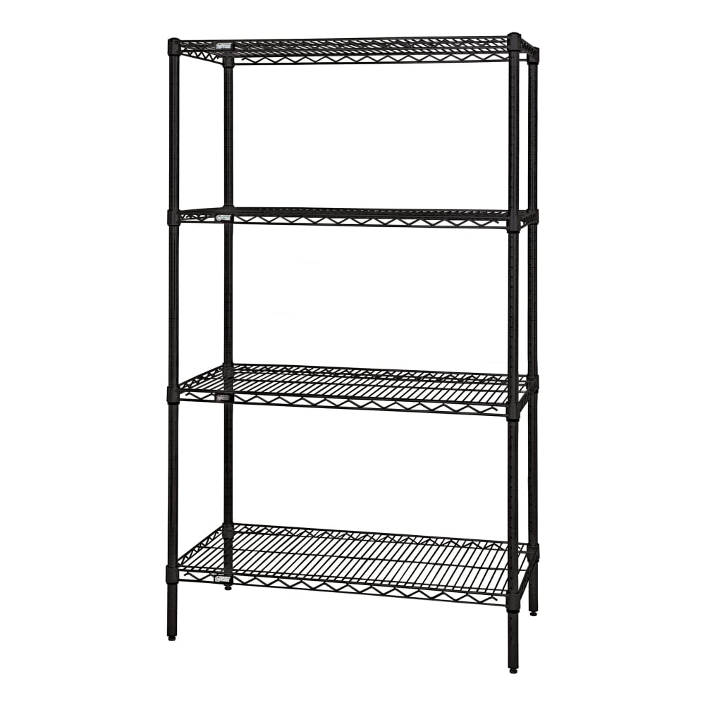 688-WR742442BK 42" NSF 4-Tier Heavy-Duty Epoxy Coated Wire Shelving Unit - 24"W, 74&quo...