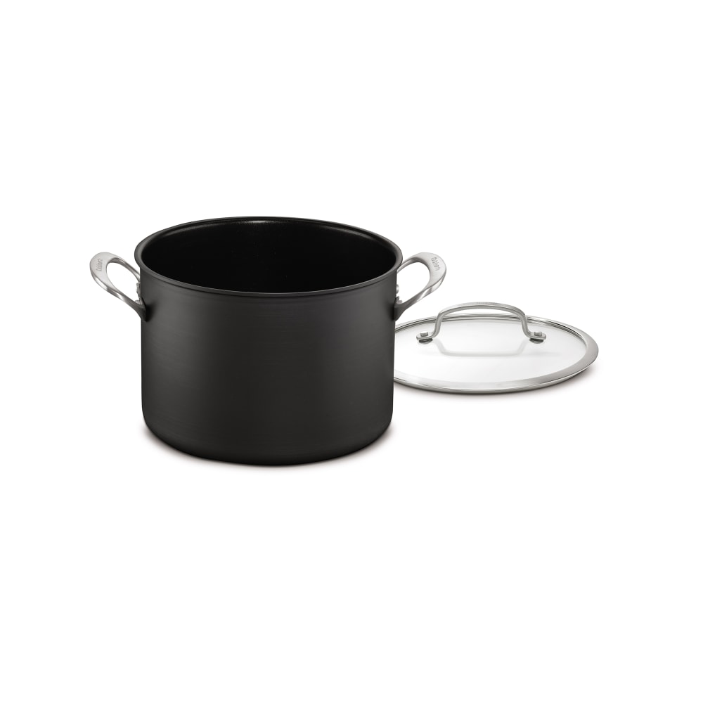 141-DSA6622WH 6 qt Anodized Aluminum Stock Pot w/ Glass Cover, Black