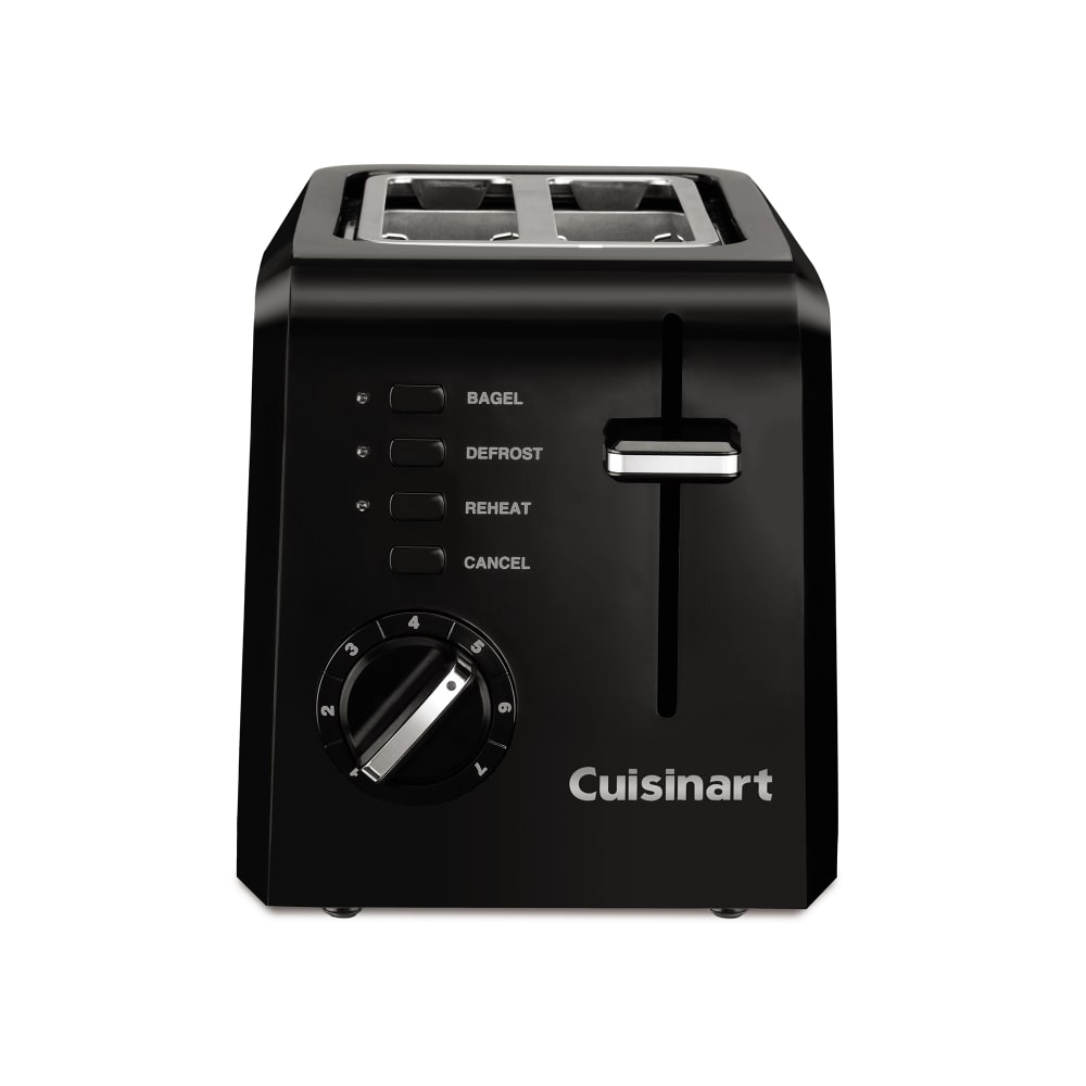 141-CPT122BKWH 2 Slice Compact Toaster w/ Crumb Tray - Plastic, Black/Stainless, 120v
