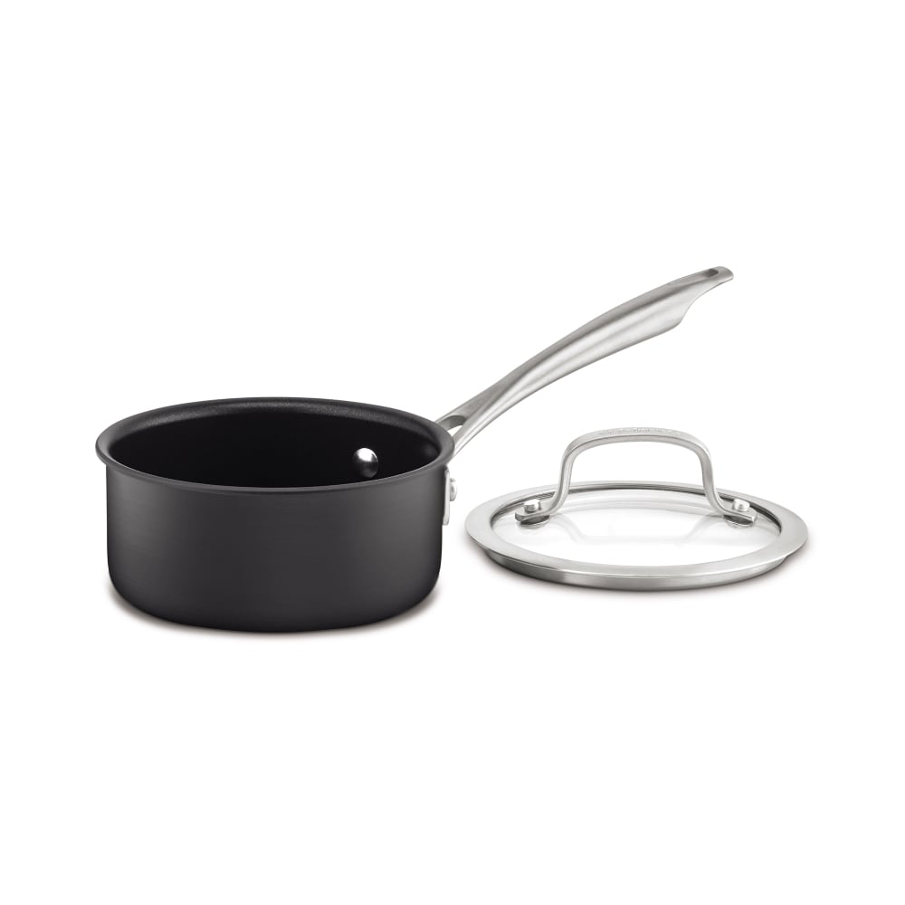 141-DSA1914WH 1 qt Anodized Aluminum Saucepan w/ Glass Cover, Black
