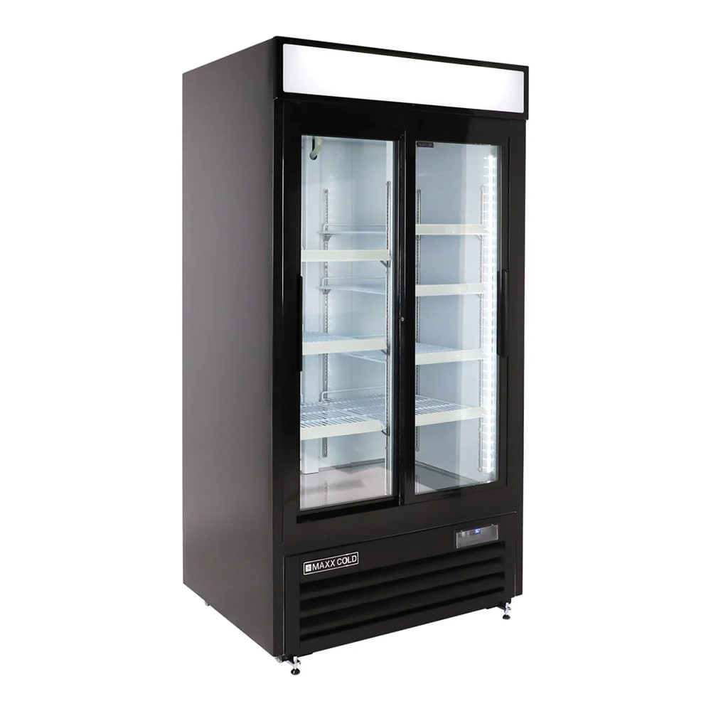 763-MXM236RSBHC 39 1/2" X-Series Two Section Glass Door Merchandiser - (2) Sliding Doors, Bl...