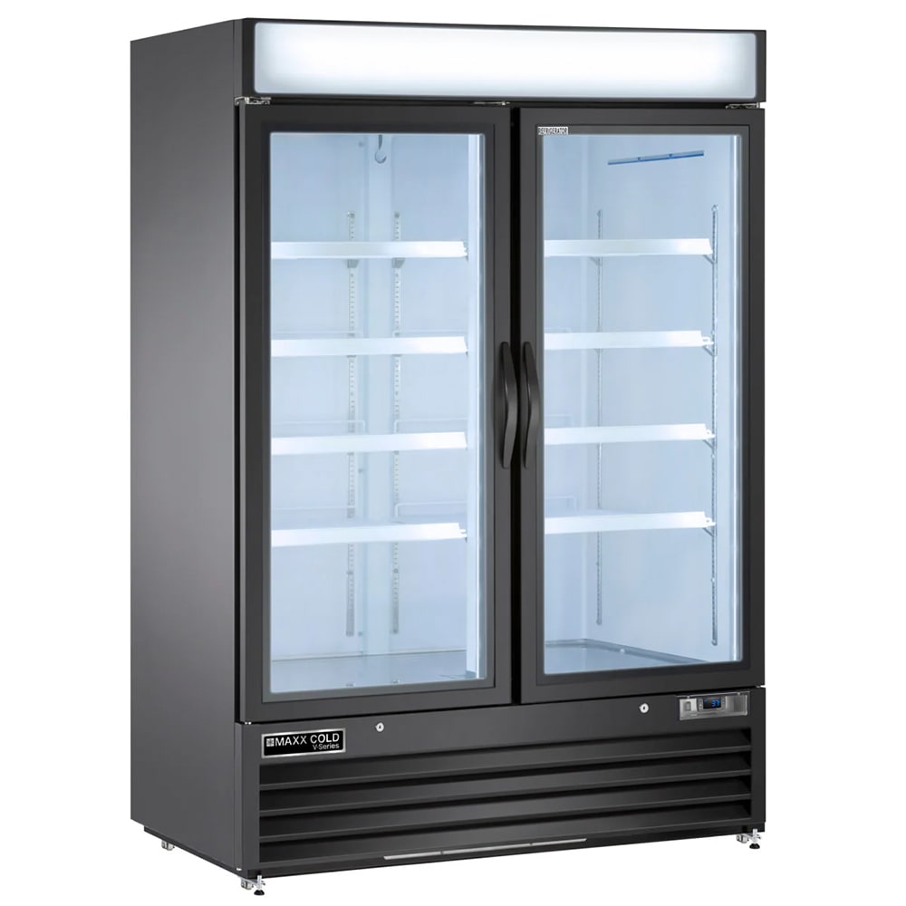 763-MVMR48B 54" V-Series Two Section Glass Door Merchandiser - (2) Left/Right Hinge Doors, B...