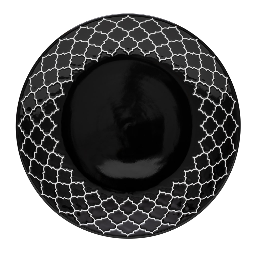 634-109982 11 1/8" Round Porcelain Plate - Black w/ White Embossed Pattern