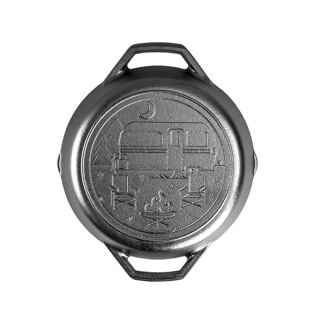 261-L8SKLWND 10 1/4" Round Wanderlust Cast Iron Pan, Camper