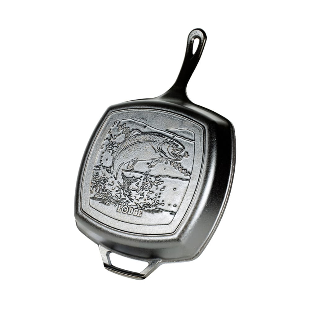 Lodge 10 1/2" Square Wildlife Series Cast Iron Grill Pan, Fish - Thumbnail 5