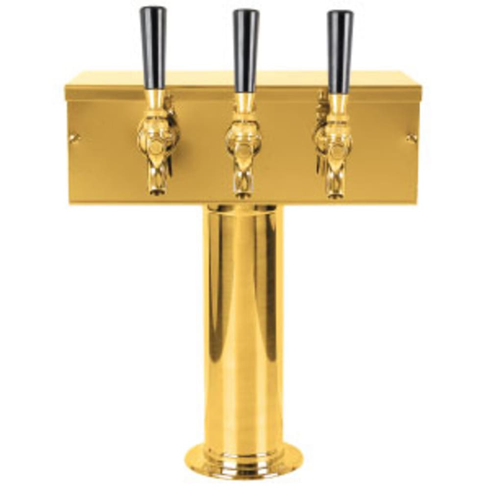 711-D7743PVD Countertop T Style Draft Beer Tower w/ (3) Faucets - Air Cooled, Brass