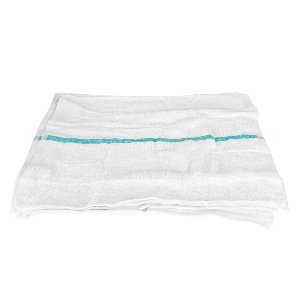 094-700BRTGRS White Cotton Bar Towel w/ Green Stripe, 16" x 19"