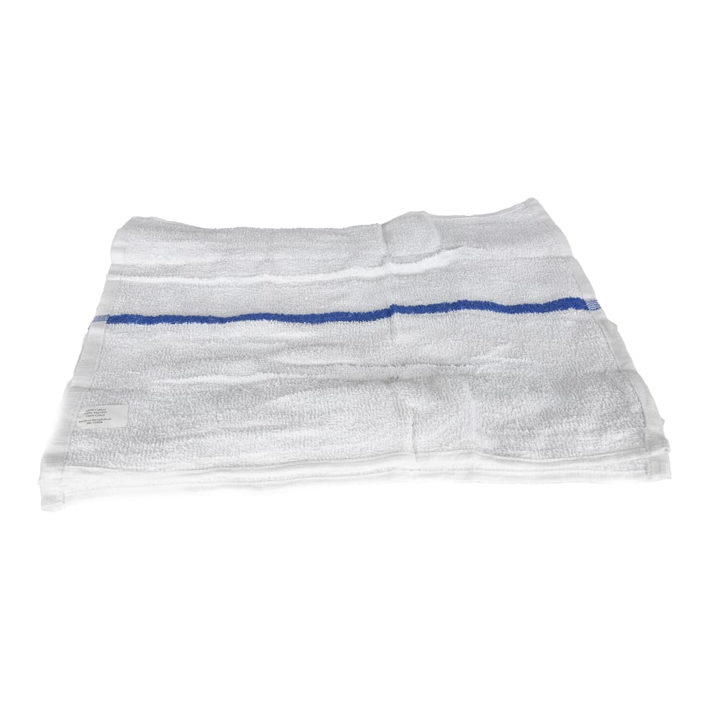 094-700BRTBLS White Cotton Bar Towel w/ Blue Stripe, 16" x 19"