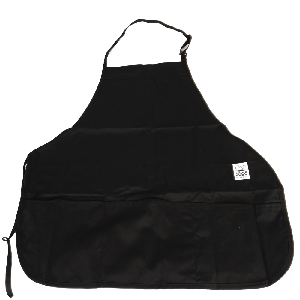 094-612BAFHBK Bib Apron, 28" x 27", 3 Pocket, Adjustable Neckband, Black