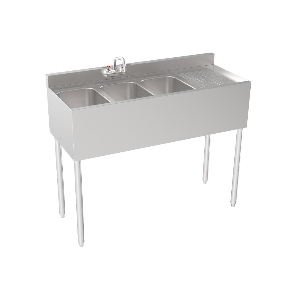 381-1843L 48" Silver Series 3 Compartment Sink w/ 10"L x 14"W Bowls, 7" Deep