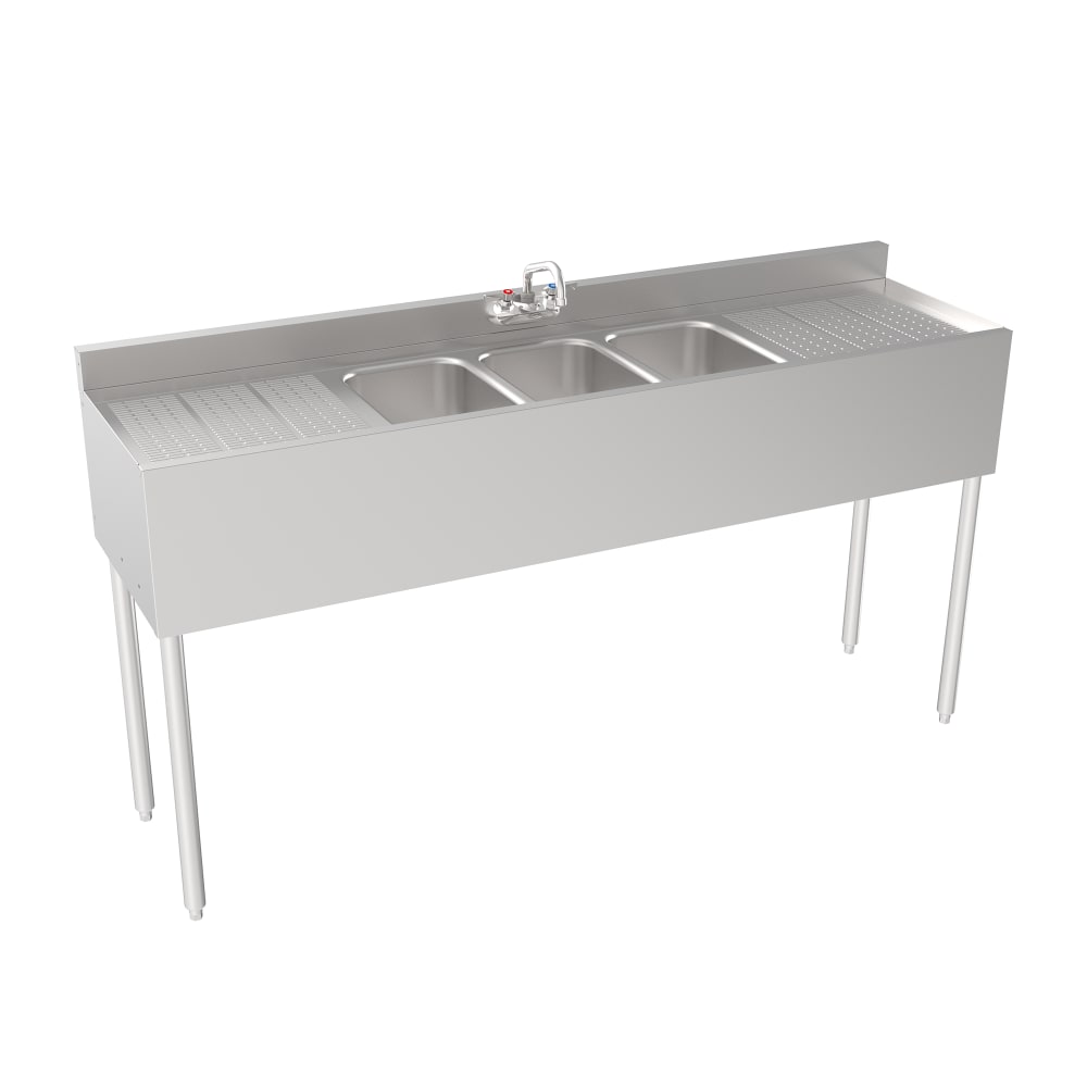 381-1863C 72" Silver Series 3 Compartment Sink w/ 10"L x 14"W Bowls, 7" Deep