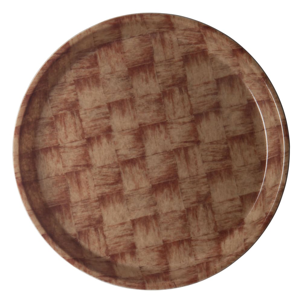 144-1550301 16" Round Serving Camtray - Low-Profile, Fiberglass, Dark Basket Weave