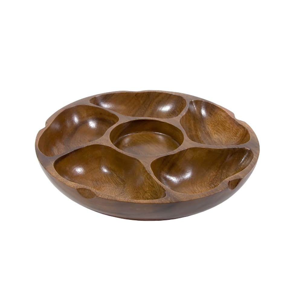 296-51306 14" PuPu Platter, Five Compartment, Revolving Base, Wooden