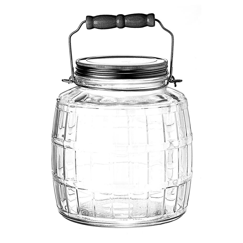 075-85728 1 gal Square Barrel Jar w/ Handle & Brushed Aluminum Lid