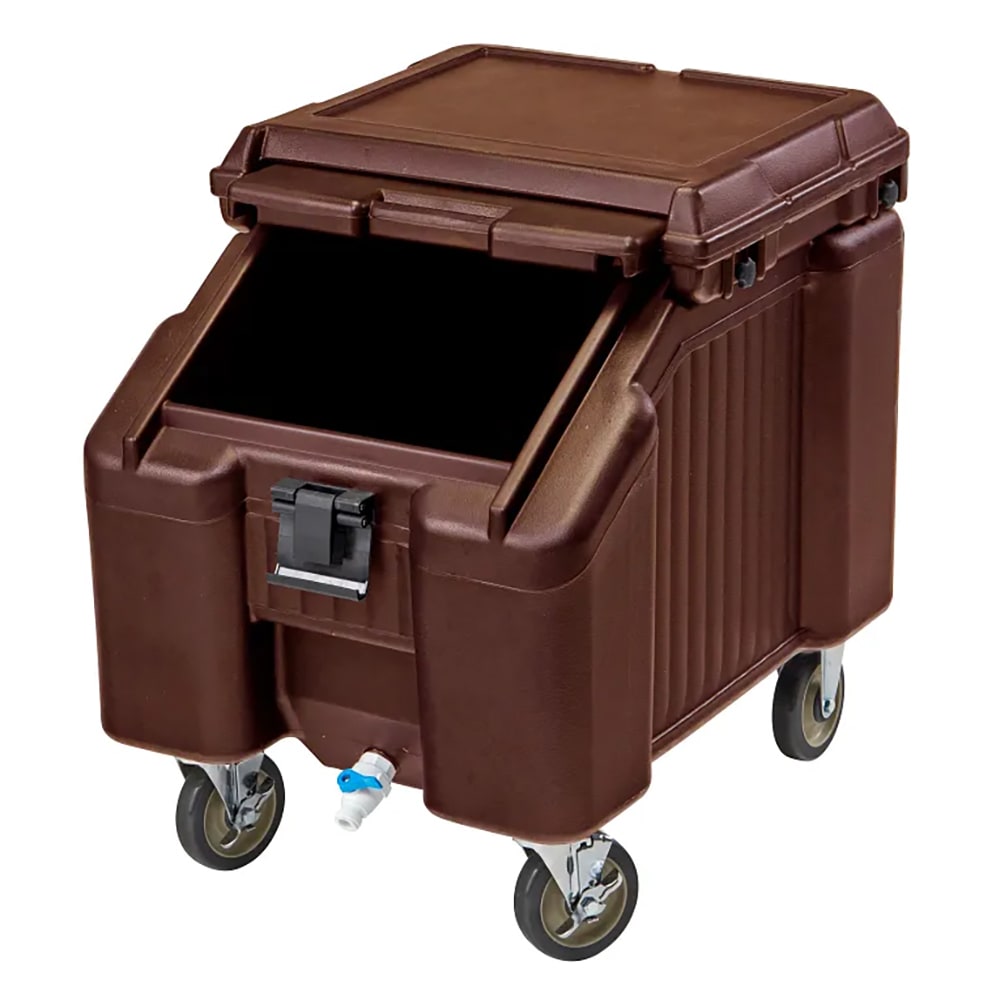 144-ICS100L131 100 lb SlidingLid™ Insulated Mobile Ice Caddy - Plastic, Dark Brown