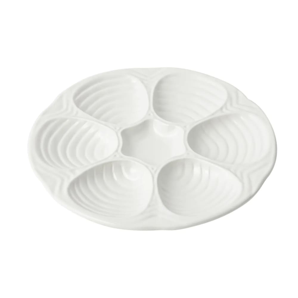 017-5017SWH 10 1/2" Oyster Clam Plate, Aluminum/White
