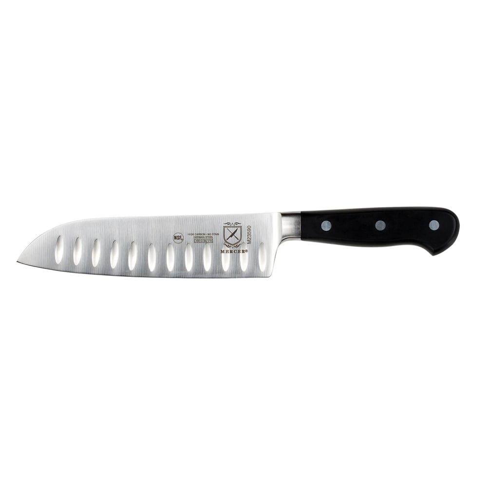 132-M23590 7" Granton Santoku Knife w/ Black Ergonomic Delrin® Handle, High-Carbon German St...